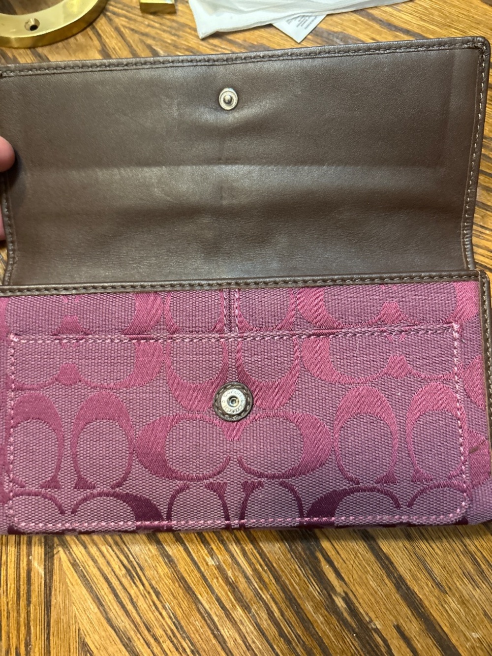 *AUTHENTIC* COACH Tri-Fold Purple/Magenta/Brown Canvas/Leather Wallet - Picture 2 of 6